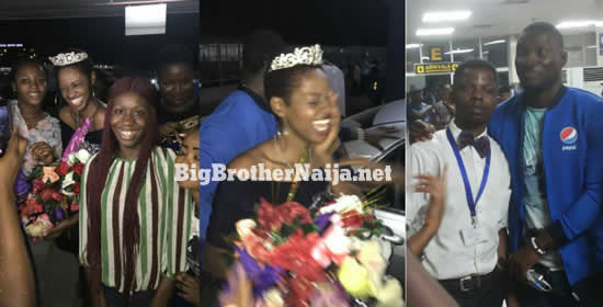 Evicted Housemates Ahneeka and Angel Are Welcomed By Masses On Arrive Back In Nigeria